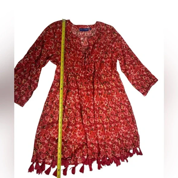 NEW Anthropologie Ro's Garden Seychelles tunic tassel dress Red Poppy S - Picture 7 of 12
